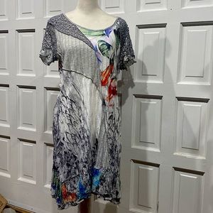 Fleur de Lis Collection Brand Floral and Crochet Asymmetric Gray Dress